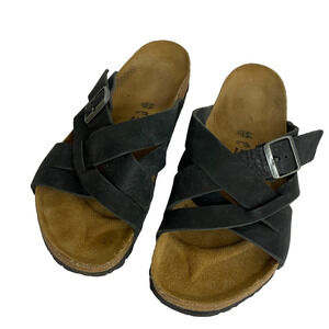 Men's 44 Birkenstock Lugano Camberra Old Black Oiled Leather Sandals